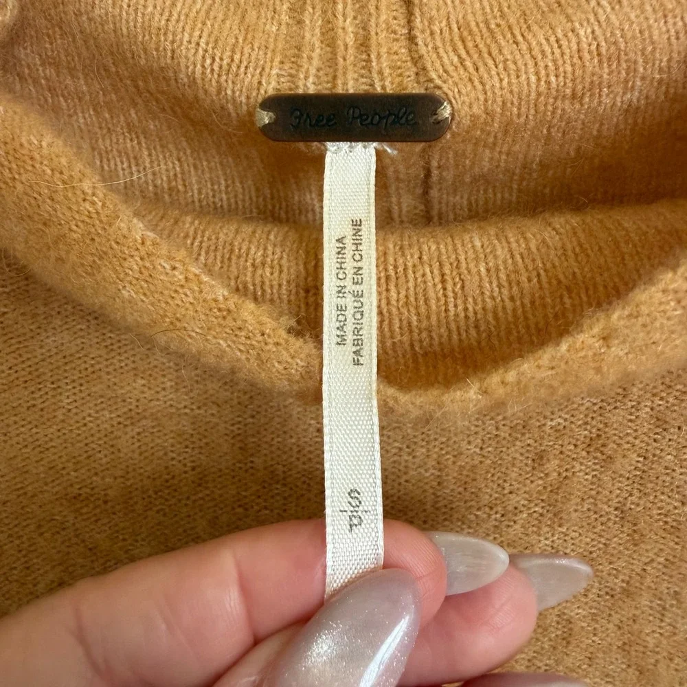 Free People Brookside Sweater Camel Brown Wool Alpaca Mock Neck Oversized Small